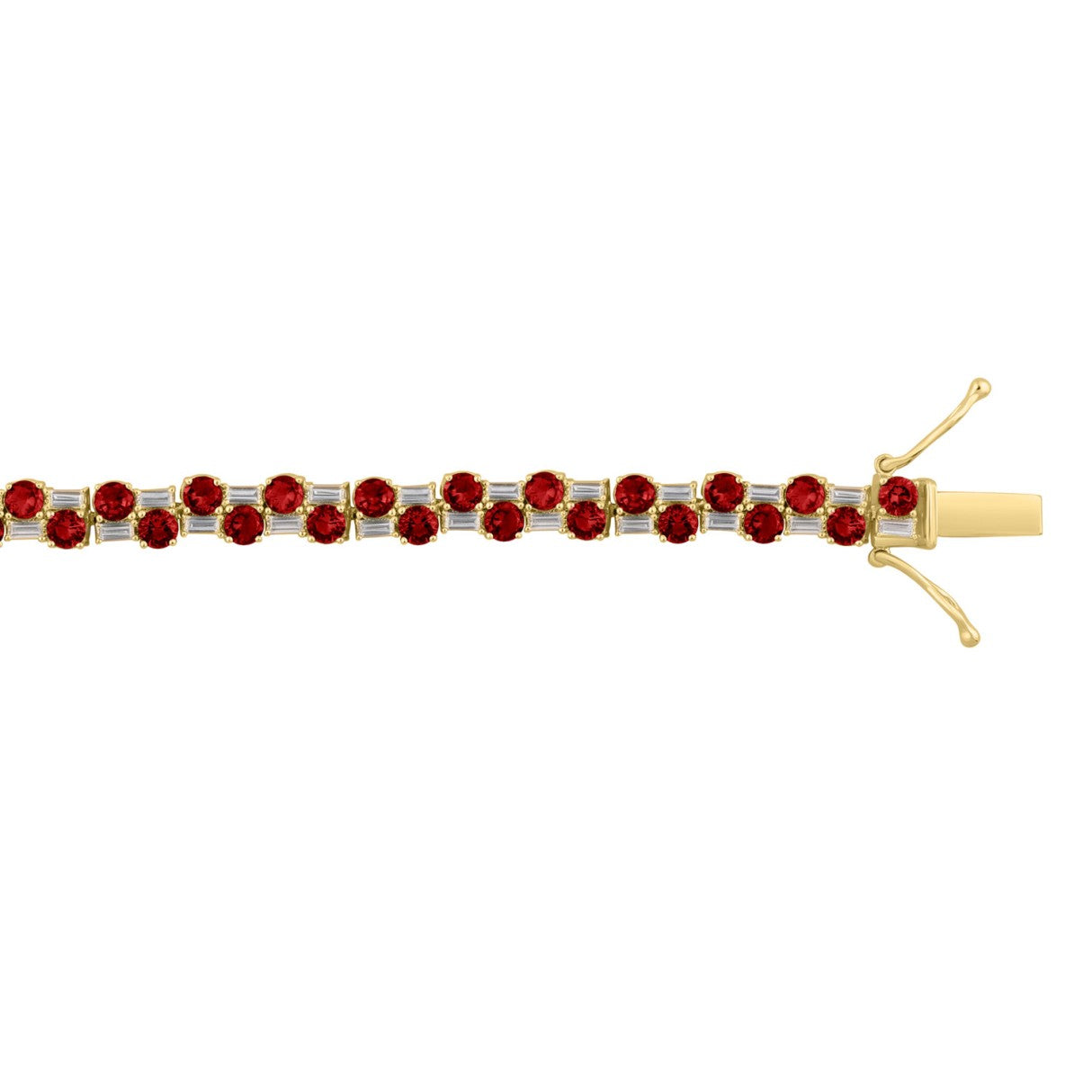 14K YELLOW GOLD 9.00CT BAGUETTE/ROUND RUBY DIAMOND LADIES BRACELET (ROUND RUBY 7 3/4CT)