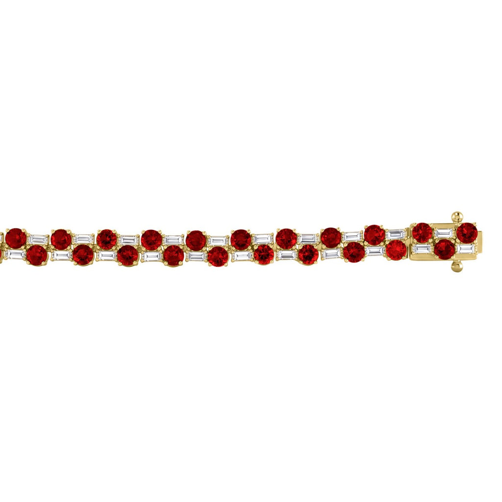 14K YELLOW GOLD 9.00CT BAGUETTE/ROUND RUBY DIAMOND LADIES BRACELET (ROUND RUBY 7 3/4CT)