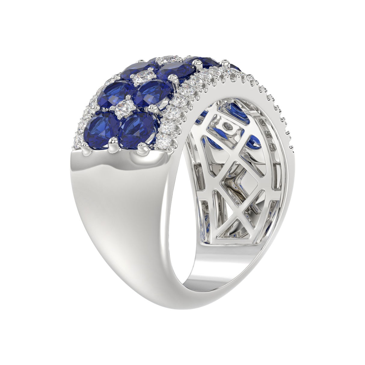 14K WHITE GOLD 4.00CT ROUND/ROUND BLUE SAPPHIRE DIAMOND LADIES RING