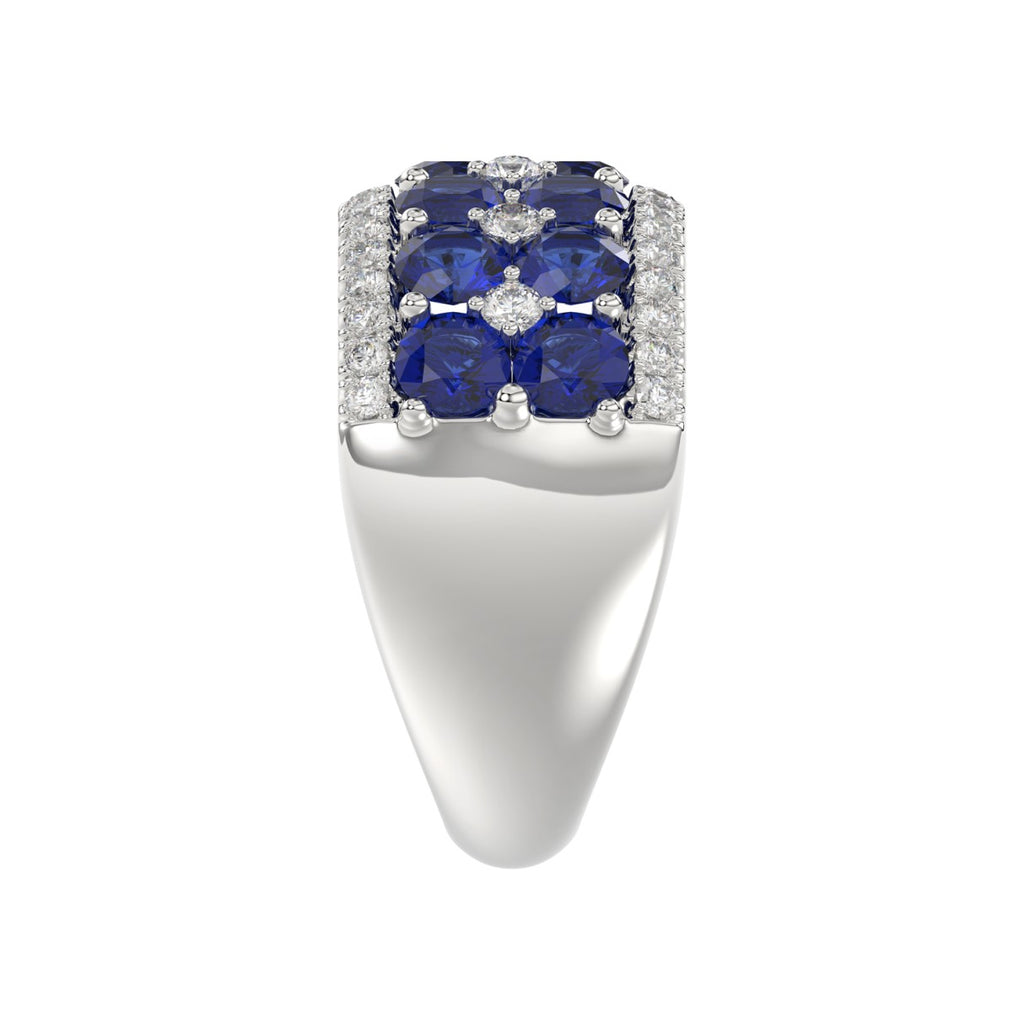 14K WHITE GOLD 4.00CT ROUND/ROUND BLUE SAPPHIRE DIAMOND LADIES RING