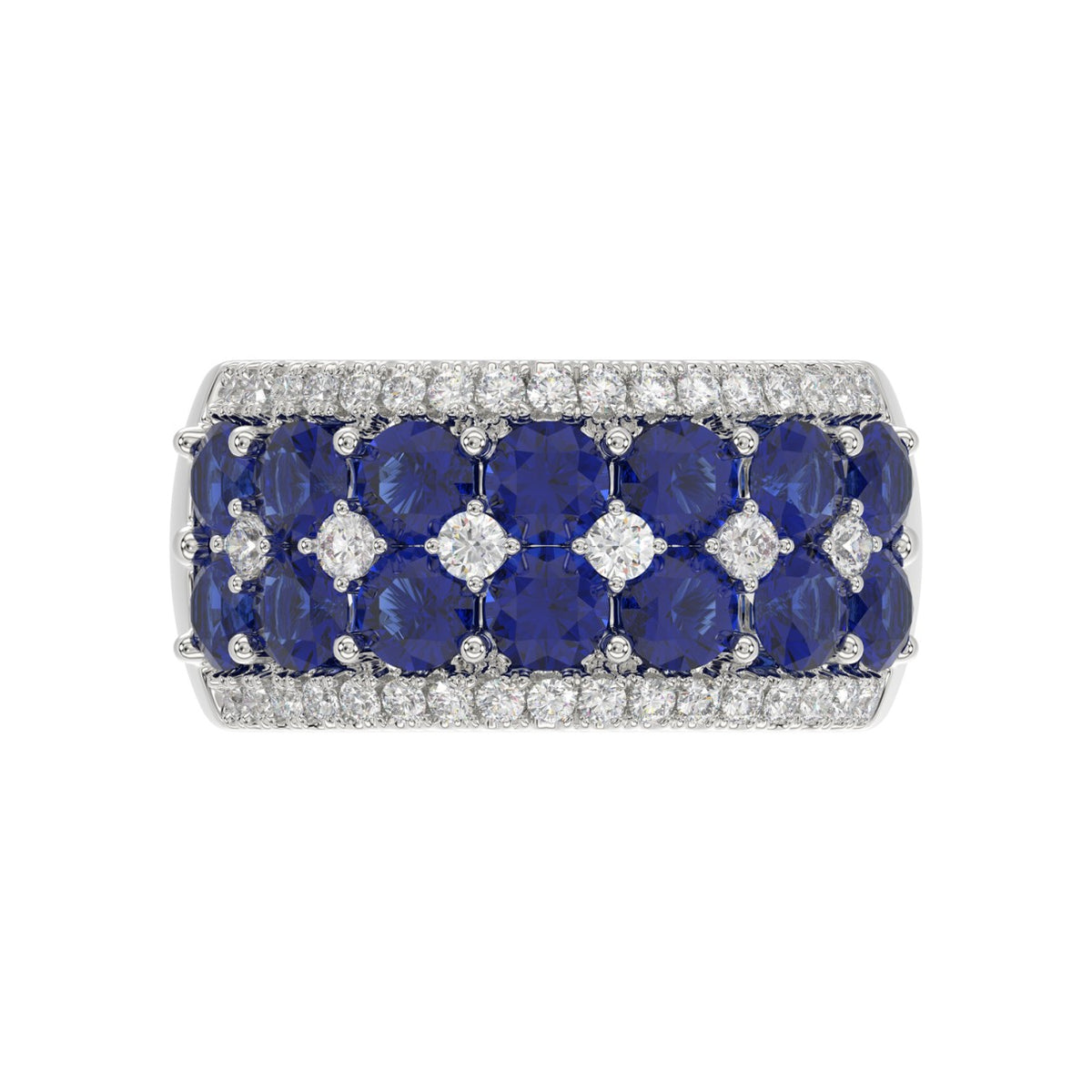 14K WHITE GOLD 4.00CT ROUND/ROUND BLUE SAPPHIRE DIAMOND LADIES RING