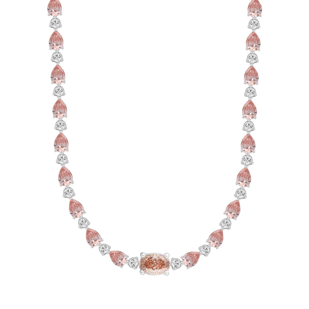 LADIES NECKLACE 15CT ROUND/PEAR/OVAL DIAMOND 14K WHITE/ROSE GOLD 
