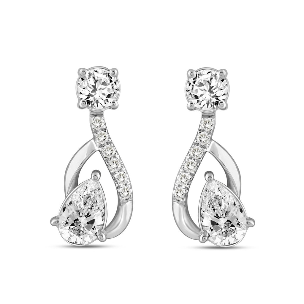 LADIES EARRINGS 1 1/2CT ROUND/PEAR DIAMOND 14K WHITE GOLD (CENTER STONE PEAR DIAMOND 1.00CT)