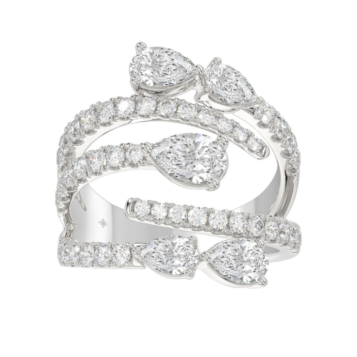 LADIES RING 2 1/2CT ROUND/PEAR DIAMOND 14K WHITE GOLD 