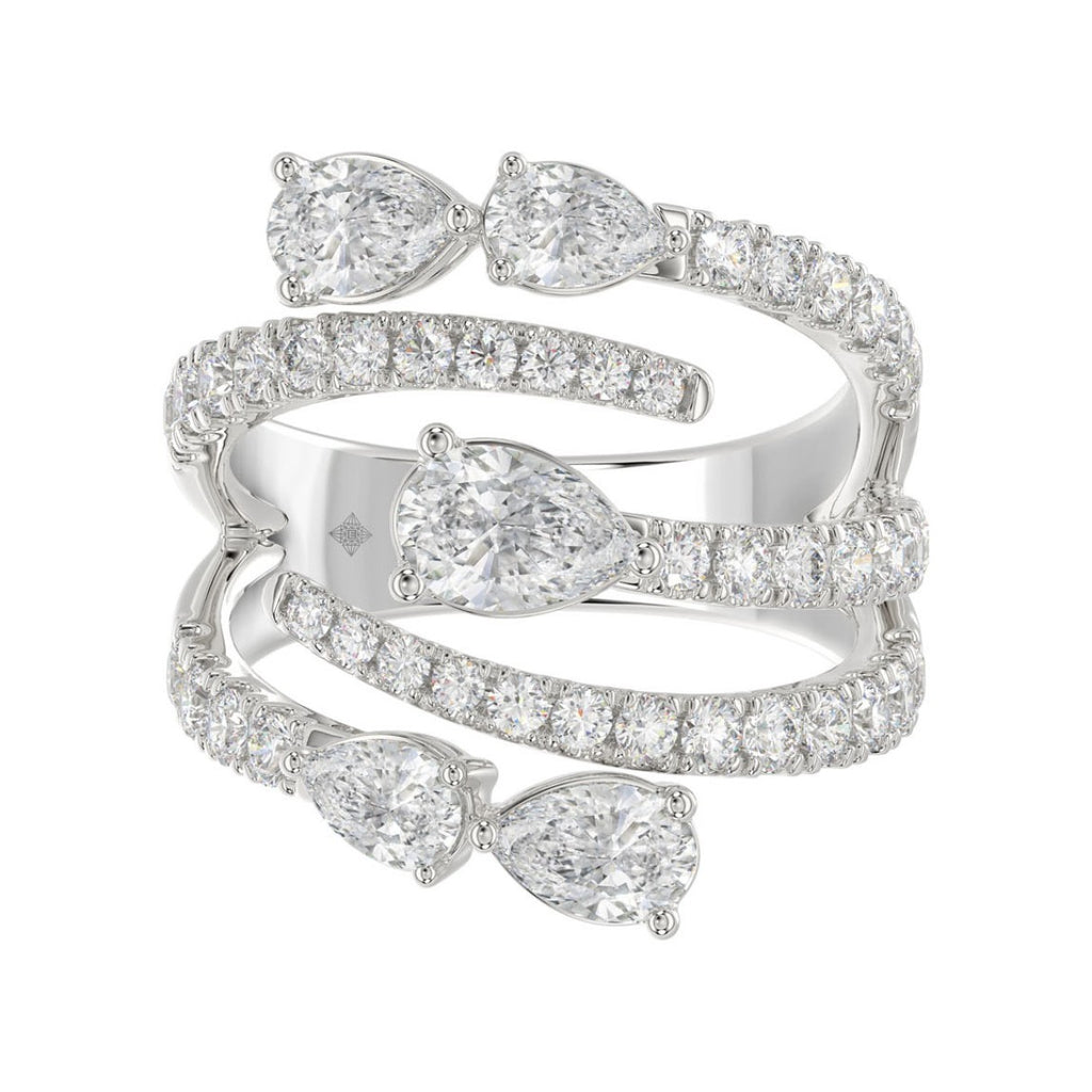 LADIES RING 2 1/2CT ROUND/PEAR DIAMOND 14K WHITE GOLD 