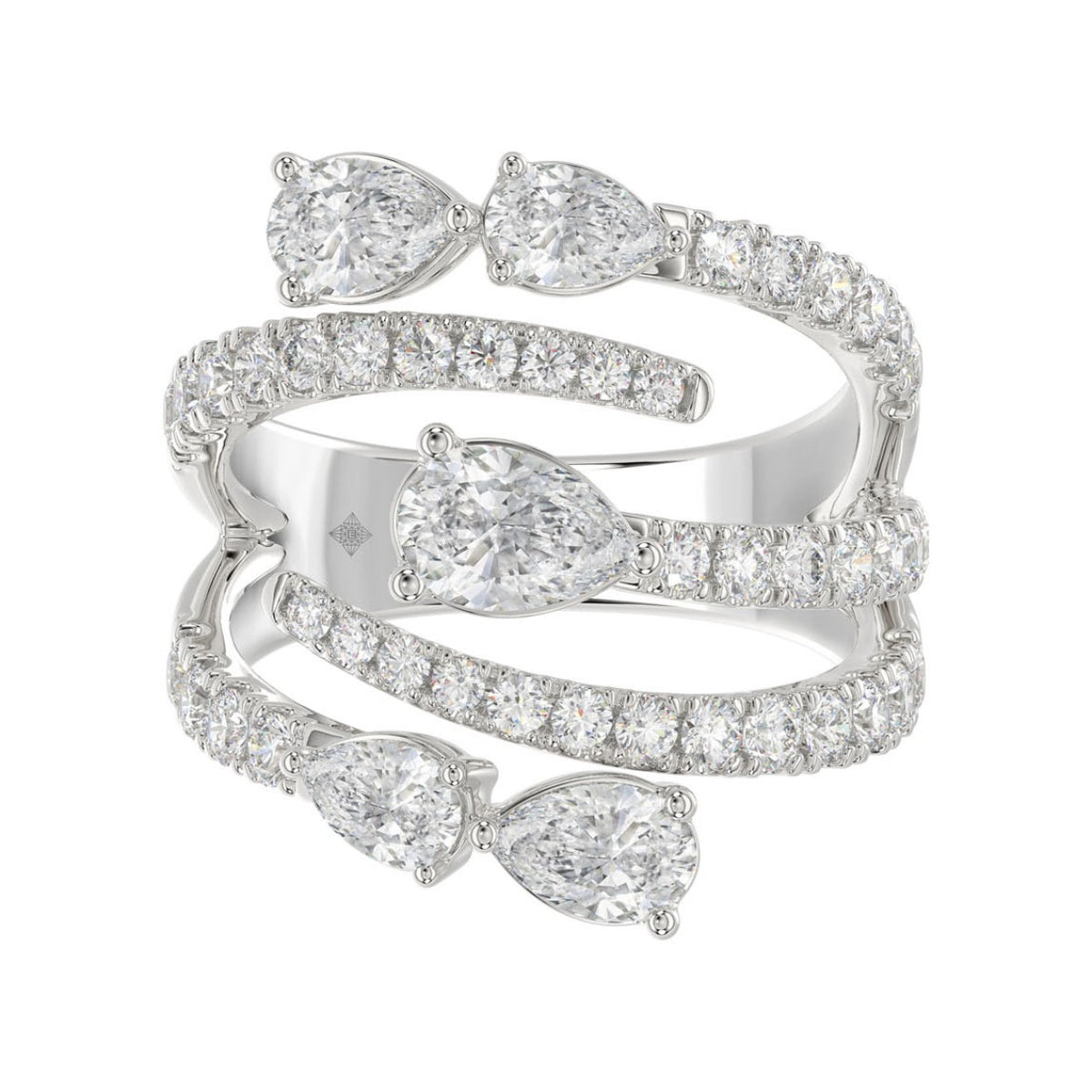 LADIES RING 2 1/2CT ROUND/PEAR DIAMOND 14K WHITE GOLD 