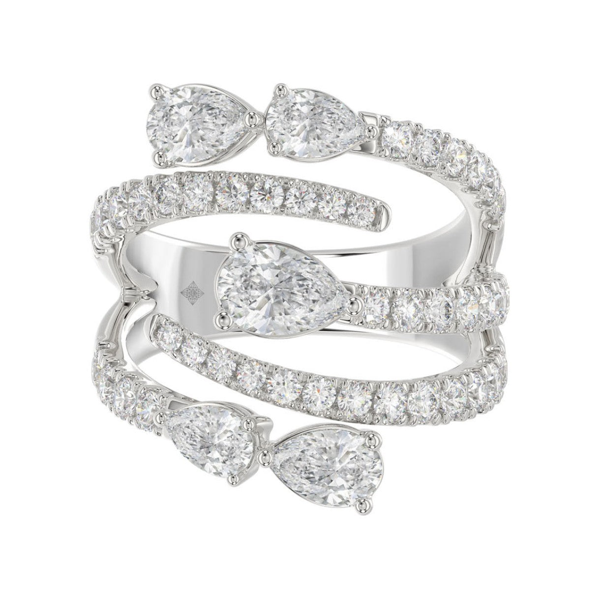 LADIES RING 2 1/2CT ROUND/PEAR DIAMOND 14K WHITE GOLD 
