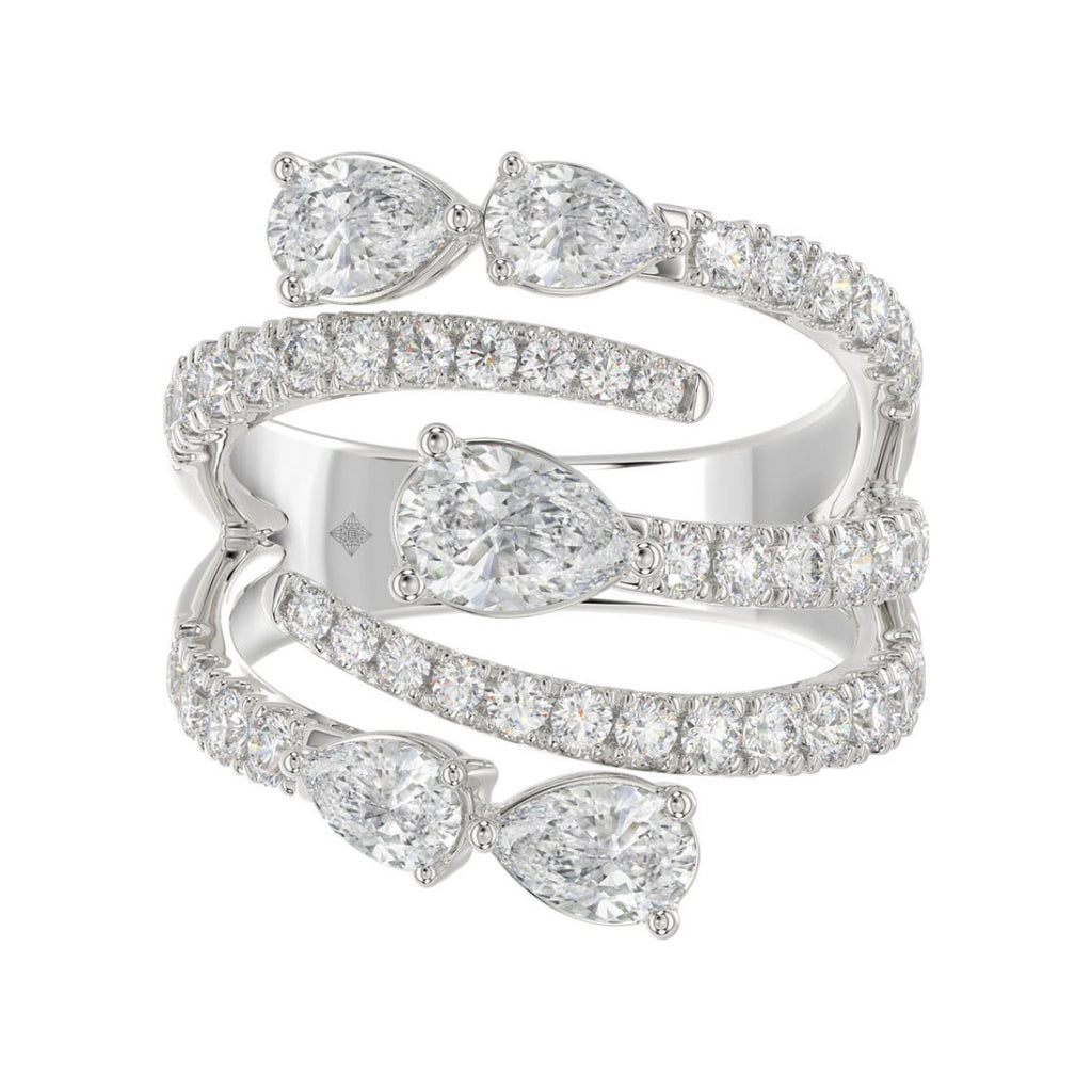 LADIES RING 2 1/2CT ROUND/PEAR DIAMOND 14K WHITE GOLD 