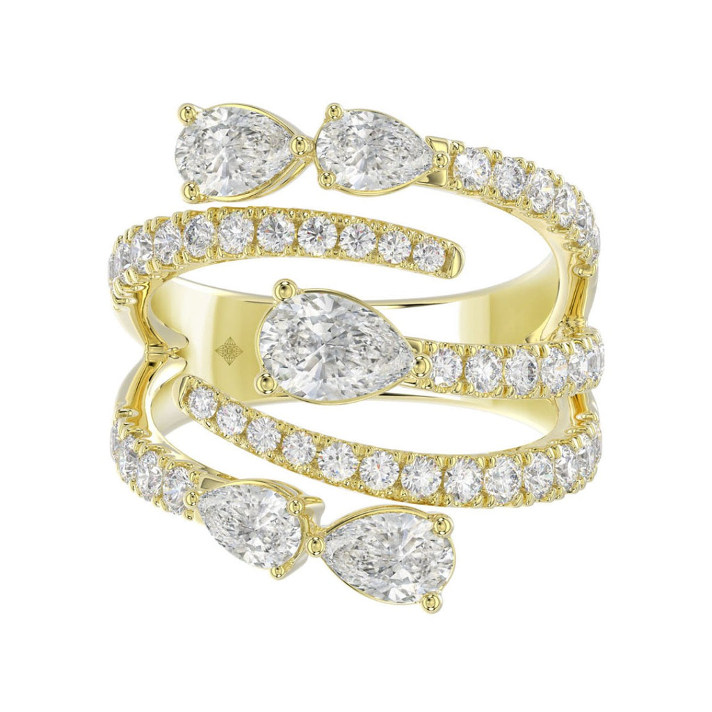 LADIES RING 2 1/2CT ROUND/PEAR DIAMOND 14K YELLOW GOLD 