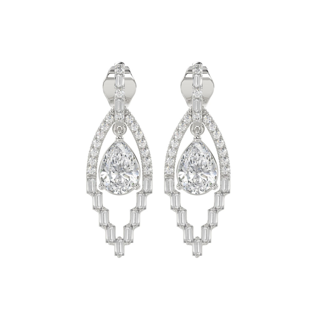 14K WHITE GOLD 2.00CT ROUND/BAGUETTE/PEAR DIAMOND LADIES EARRINGS