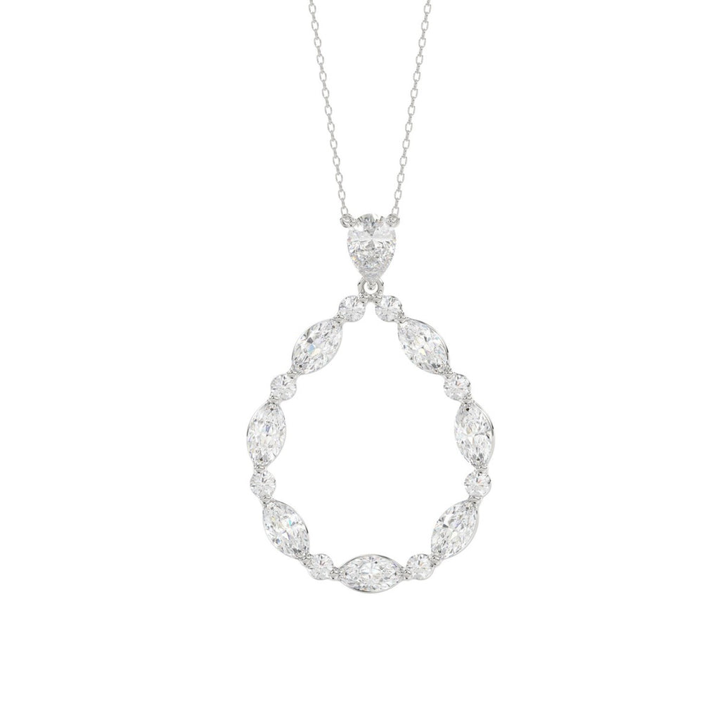 14K WHITE GOLD 2.00CT ROUND/MARQUISE/PEAR DIAMOND LADIES NECKLACE