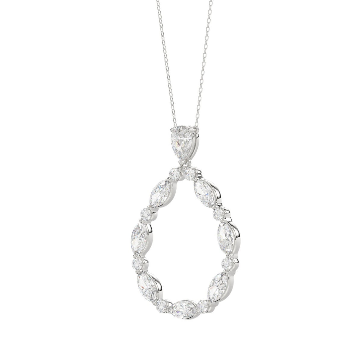 14K WHITE GOLD 2.00CT ROUND/MARQUISE/PEAR DIAMOND LADIES NECKLACE