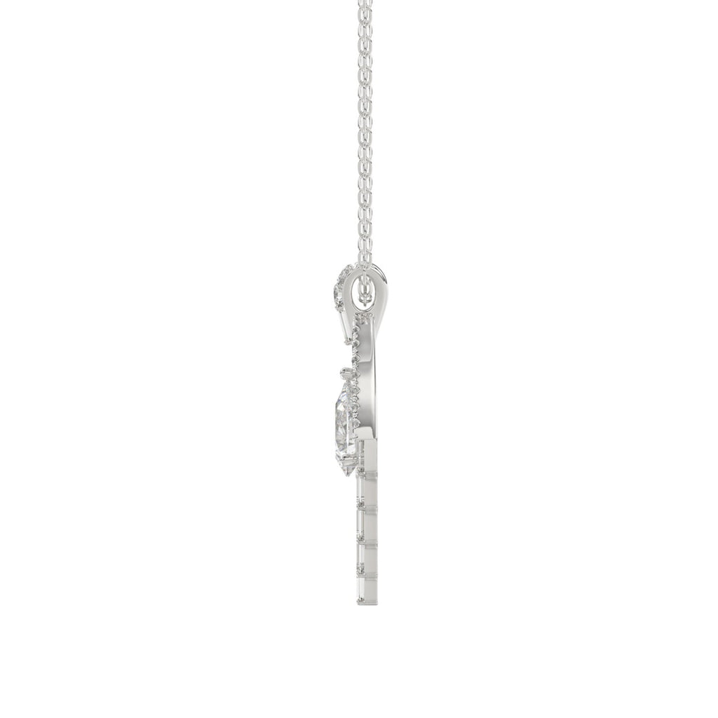 LADIES PENDANT 1 1/2CT ROUND/BAGUETTE/PEAR DIAMOND 14K WHITE GOLD 