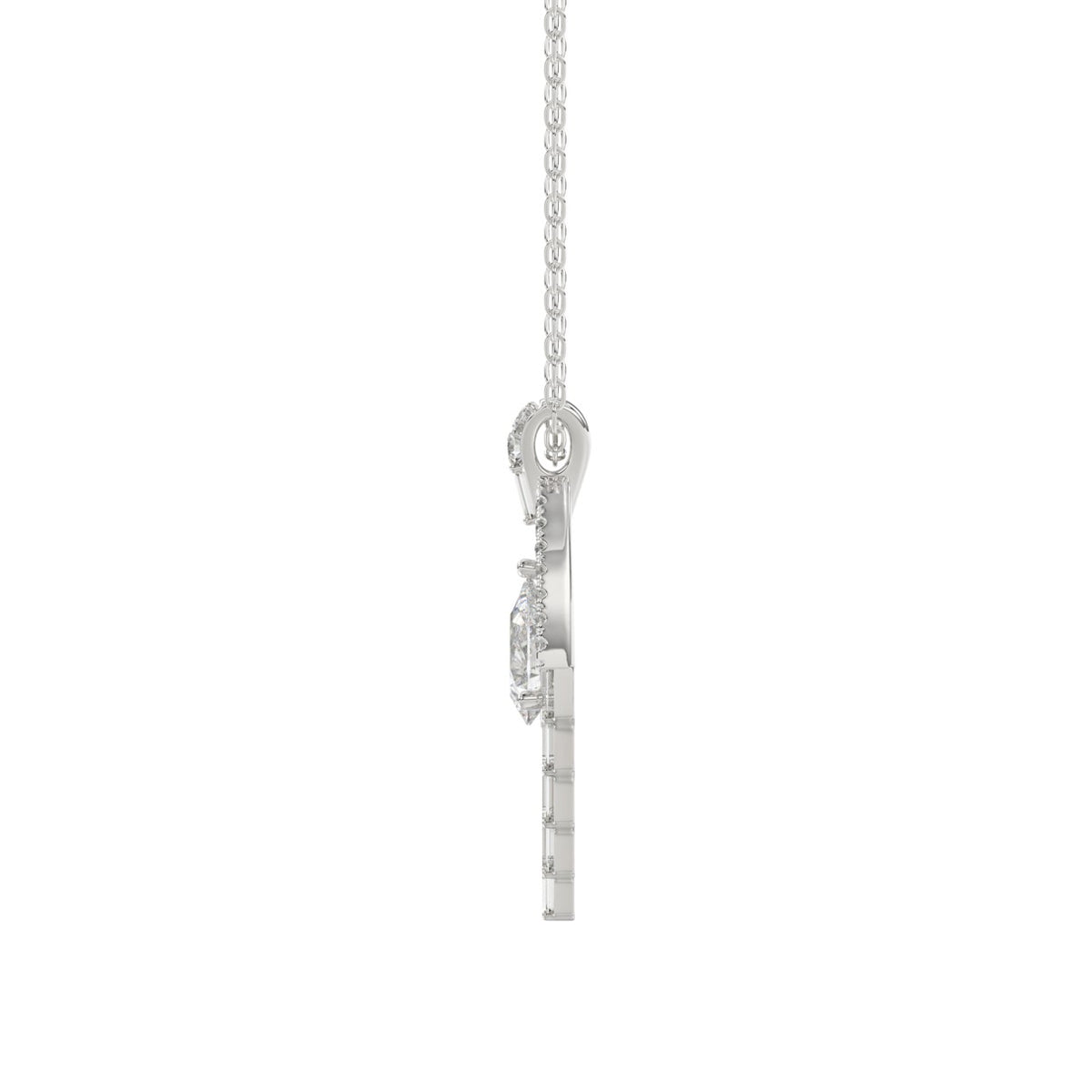 LADIES PENDANT 1 1/2CT ROUND/BAGUETTE/PEAR DIAMOND 14K WHITE GOLD 