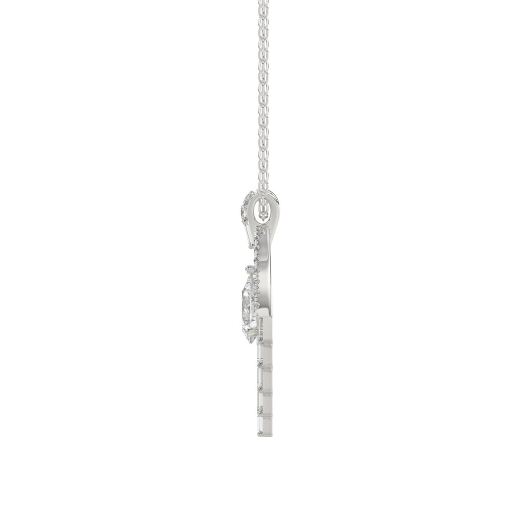 LADIES PENDANT 1 1/2CT ROUND/BAGUETTE/PEAR DIAMOND 14K WHITE GOLD 