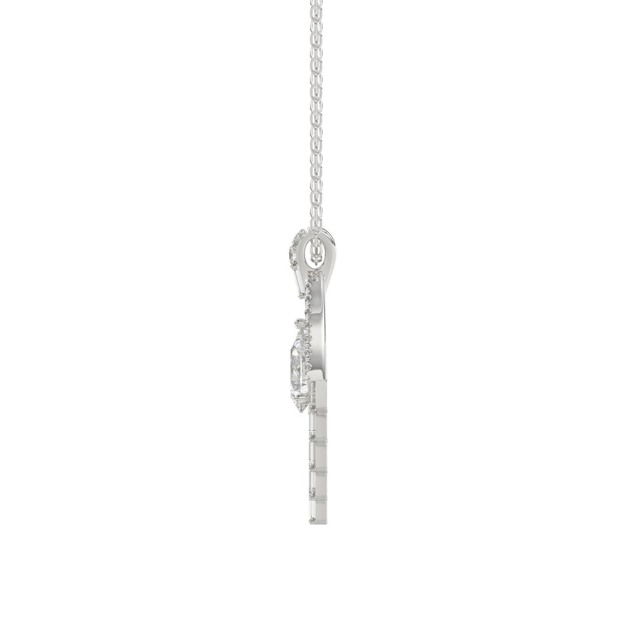LADIES PENDANT 1 1/2CT ROUND/BAGUETTE/PEAR DIAMOND 14K WHITE GOLD 