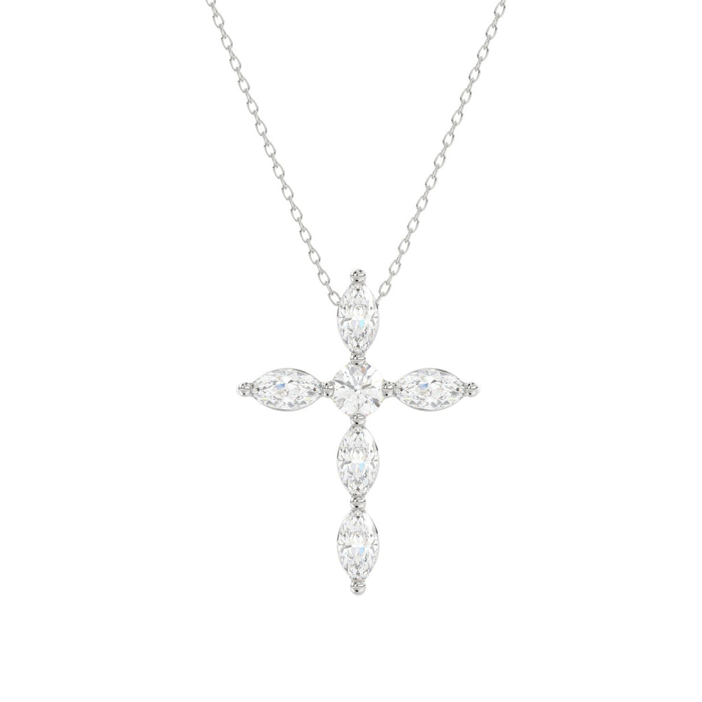 LADIES PENDANT WITH CHAIN 1 1/4CT ROUND/MARQUISE DIAMOND 14K WHITE GOLD