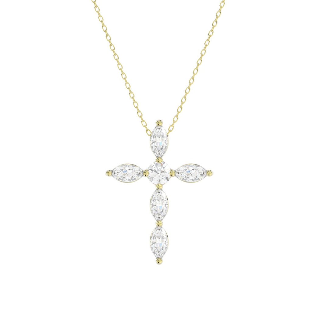 LADIES PENDANT WITH CHAIN 1 1/4CT ROUND/MARQUISE DIAMOND 14K YELLOW GOLD