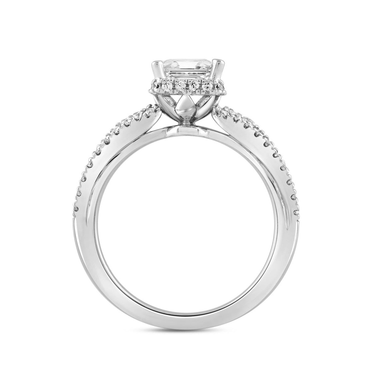 LADIES RING 2 1/2CT ROUND/BAGUETTE/EMERALD DIAMOND 14K WHITE GOLD (CENTER STONE EMERALD DIAMOND 2.00CT)