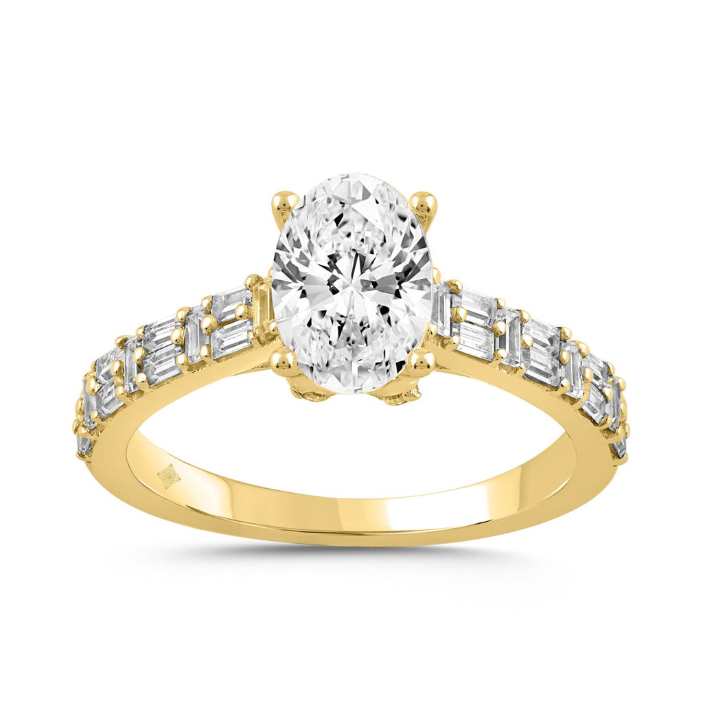 LADIES RING 2 1/2CT ROUND/BAGUETTE/OVAL DIAMOND 14K YELLOW GOLD (CENTER STONE OVAL DIAMOND 2.00CT)