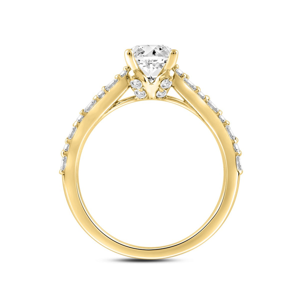 LADIES RING 2 1/2CT ROUND/BAGUETTE/OVAL DIAMOND 14K YELLOW GOLD (CENTER STONE OVAL DIAMOND 2.00CT)