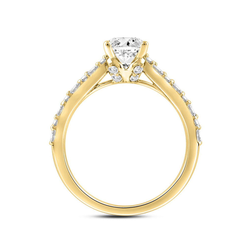 LADIES RING 2 1/2CT ROUND/BAGUETTE/OVAL DIAMOND 14K YELLOW GOLD (CENTER STONE OVAL DIAMOND 2.00CT)