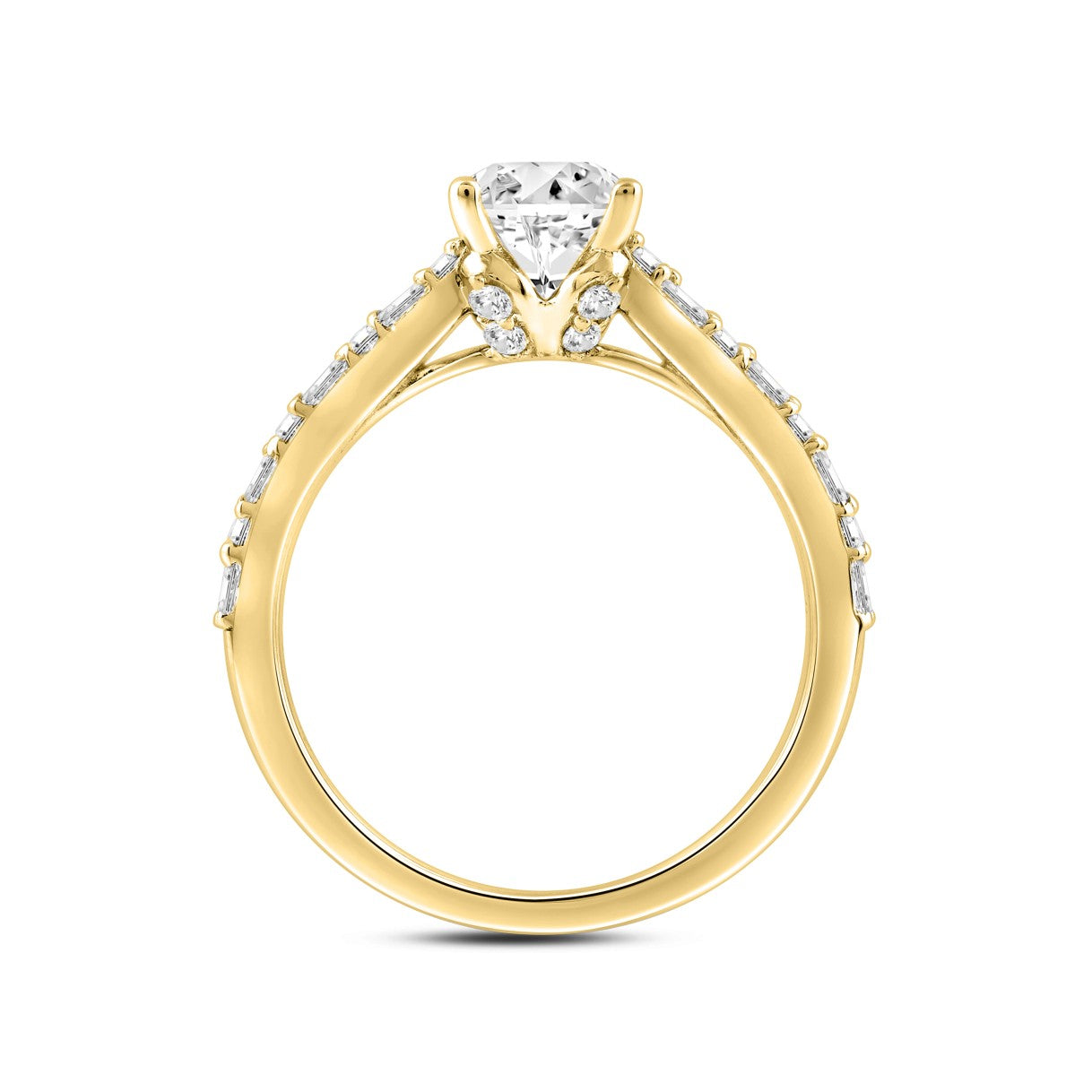 LADIES RING 2 1/2CT ROUND/BAGUETTE/OVAL DIAMOND 14K YELLOW GOLD (CENTER STONE OVAL DIAMOND 2.00CT)