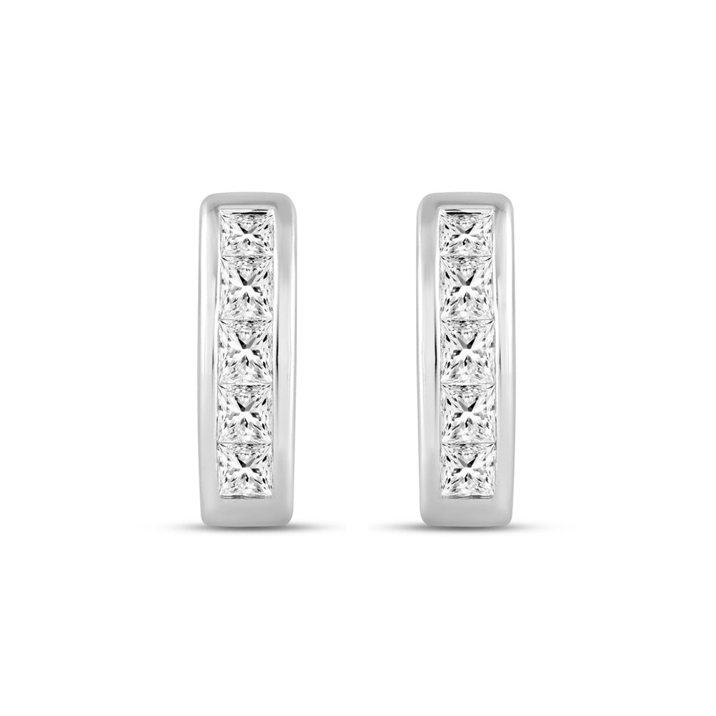 LADIES HOOPS EARRINGS 1.00CT PRINCESS DIAMOND 14K WHITE GOLD