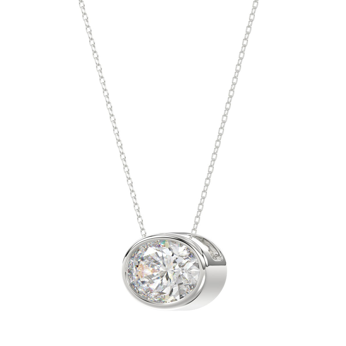 LADIES SOLITAIRE PENDANT 1CT OVAL DIAMOND 14K WHITE GOLD 