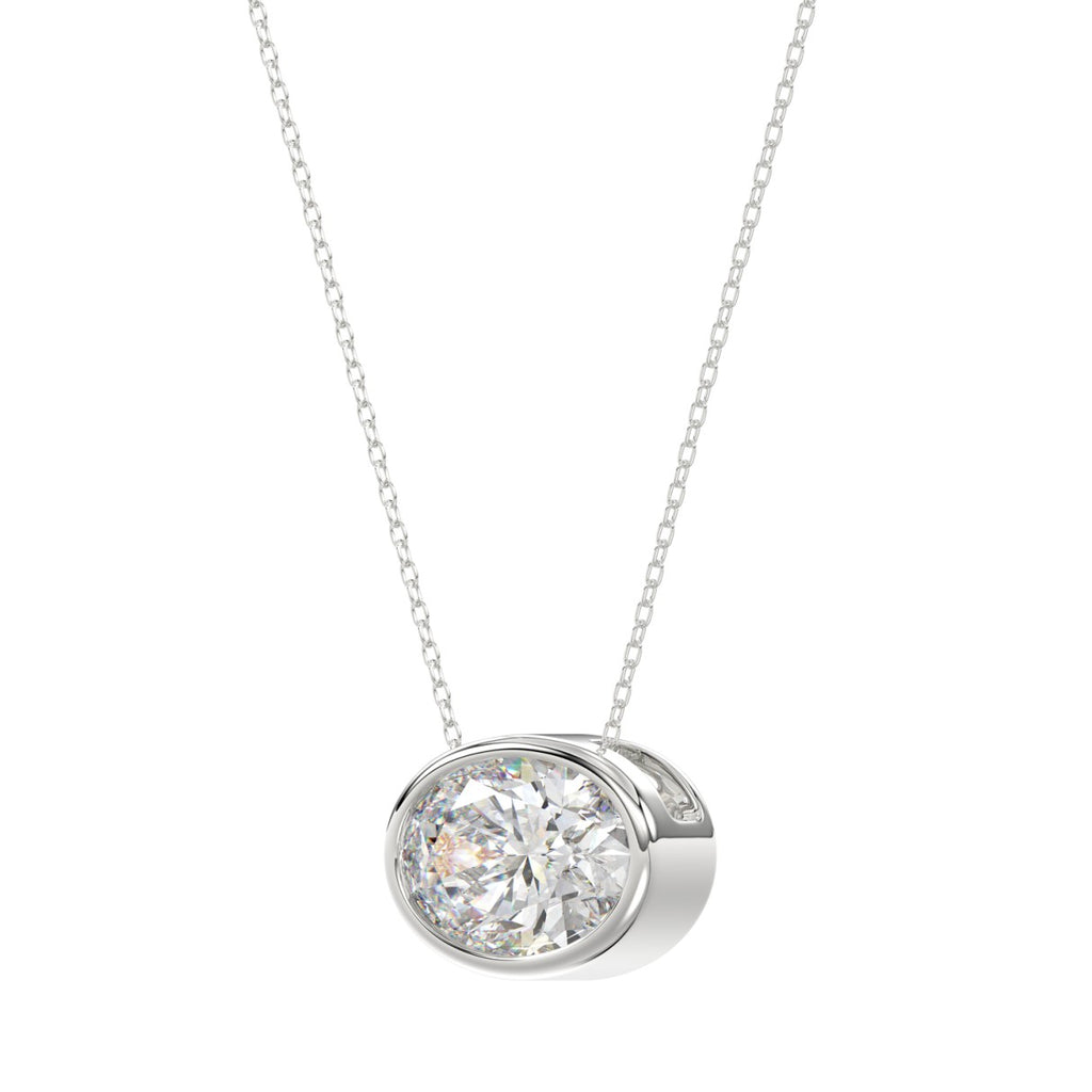 LADIES SOLITAIRE PENDANT 1CT OVAL DIAMOND 14K WHITE GOLD 