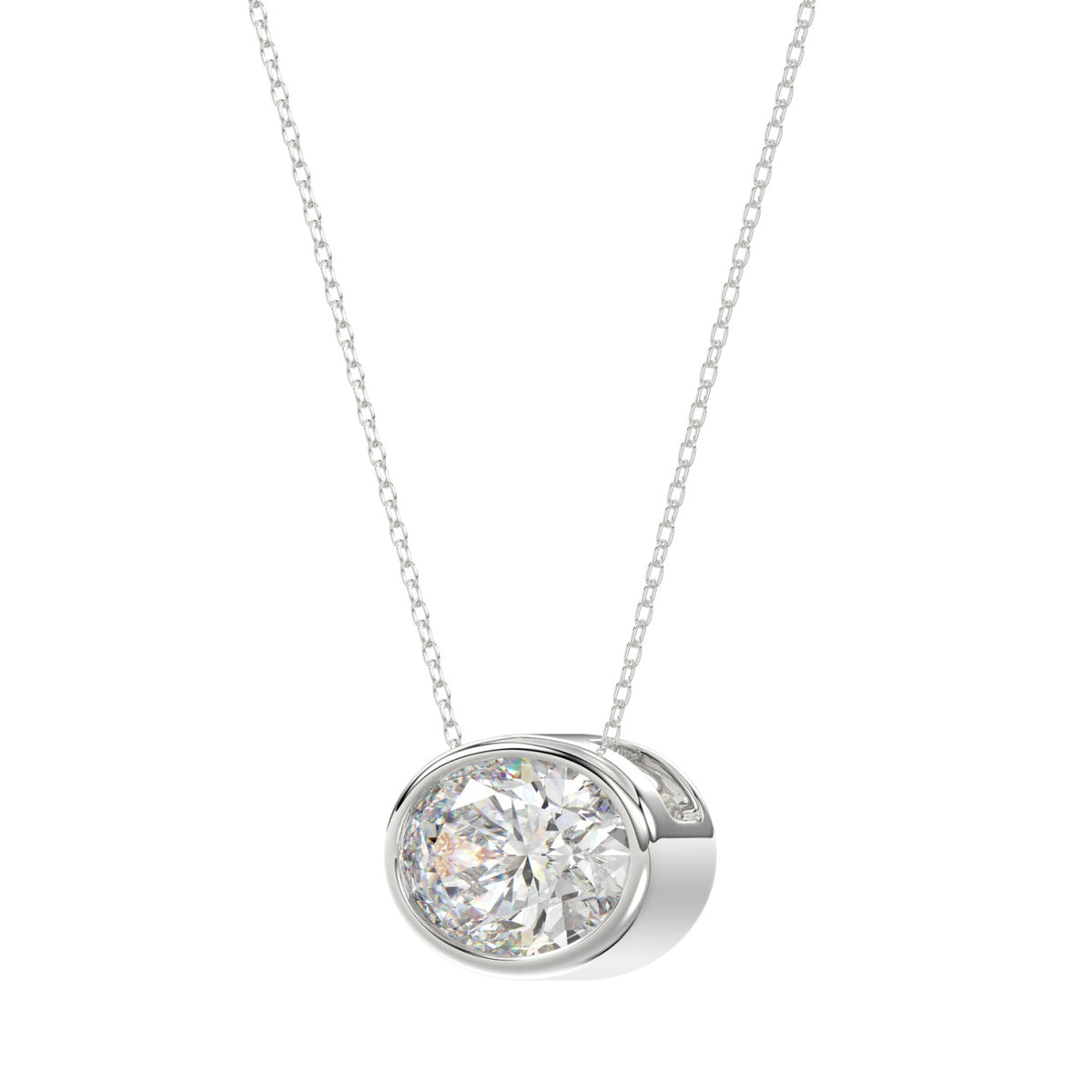 LADIES SOLITAIRE PENDANT 1CT OVAL DIAMOND 14K WHITE GOLD 