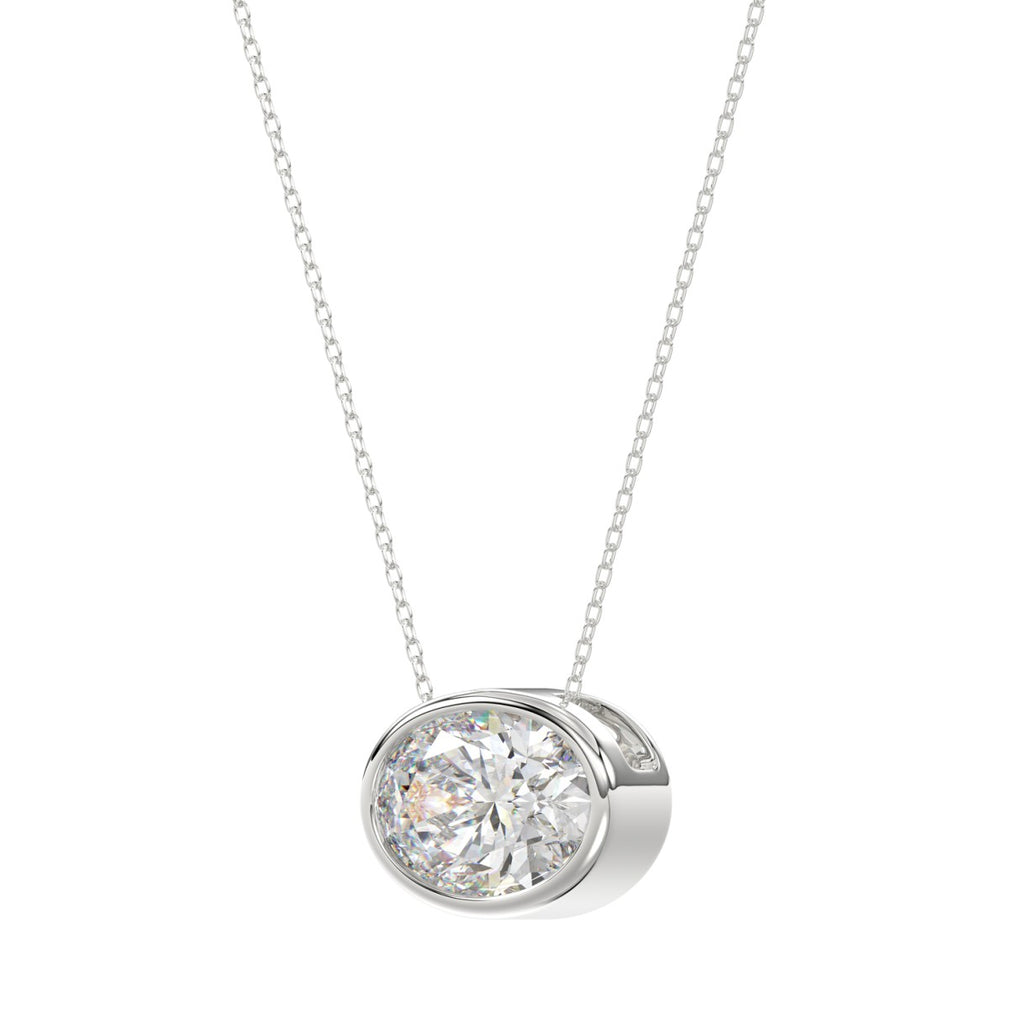 LADIES SOLITAIRE PENDANT 1CT OVAL DIAMOND 14K WHITE GOLD 