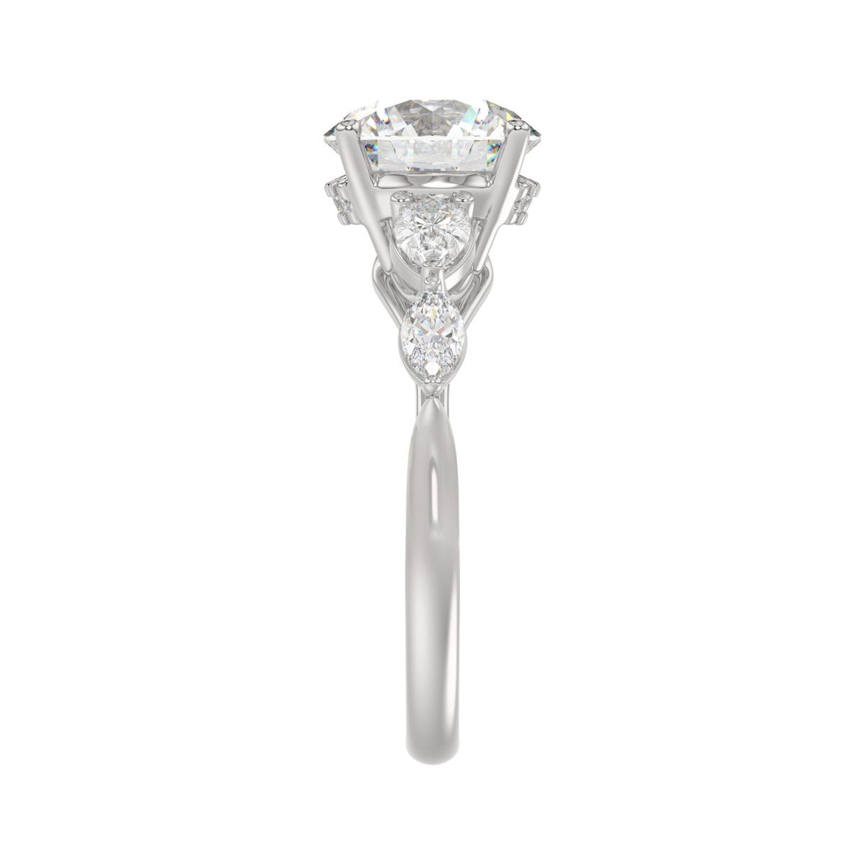 LADIES RING 2 1/2CT ROUND/PEAR/MARQUISE DIAMOND 14K WHITE GOLD (CENTER STONE ROUND DIAMOND 2.00CT)