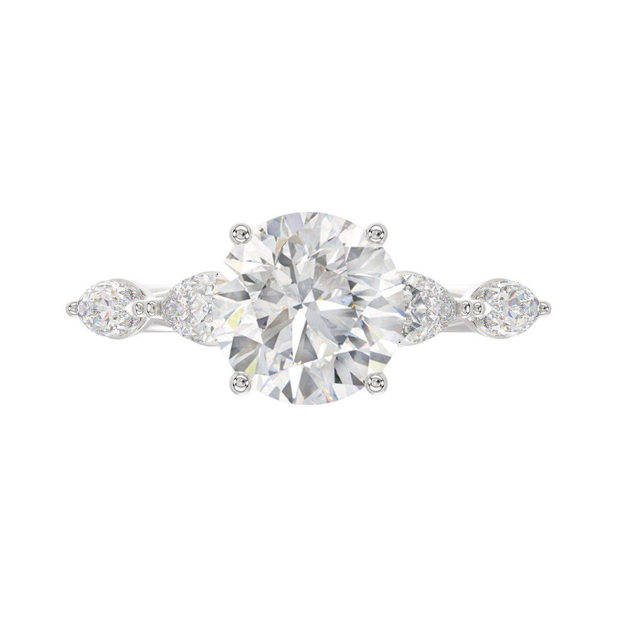 LADIES RING 2 1/2CT ROUND/PEAR/MARQUISE DIAMOND 14K WHITE GOLD (CENTER STONE ROUND DIAMOND 2.00CT)