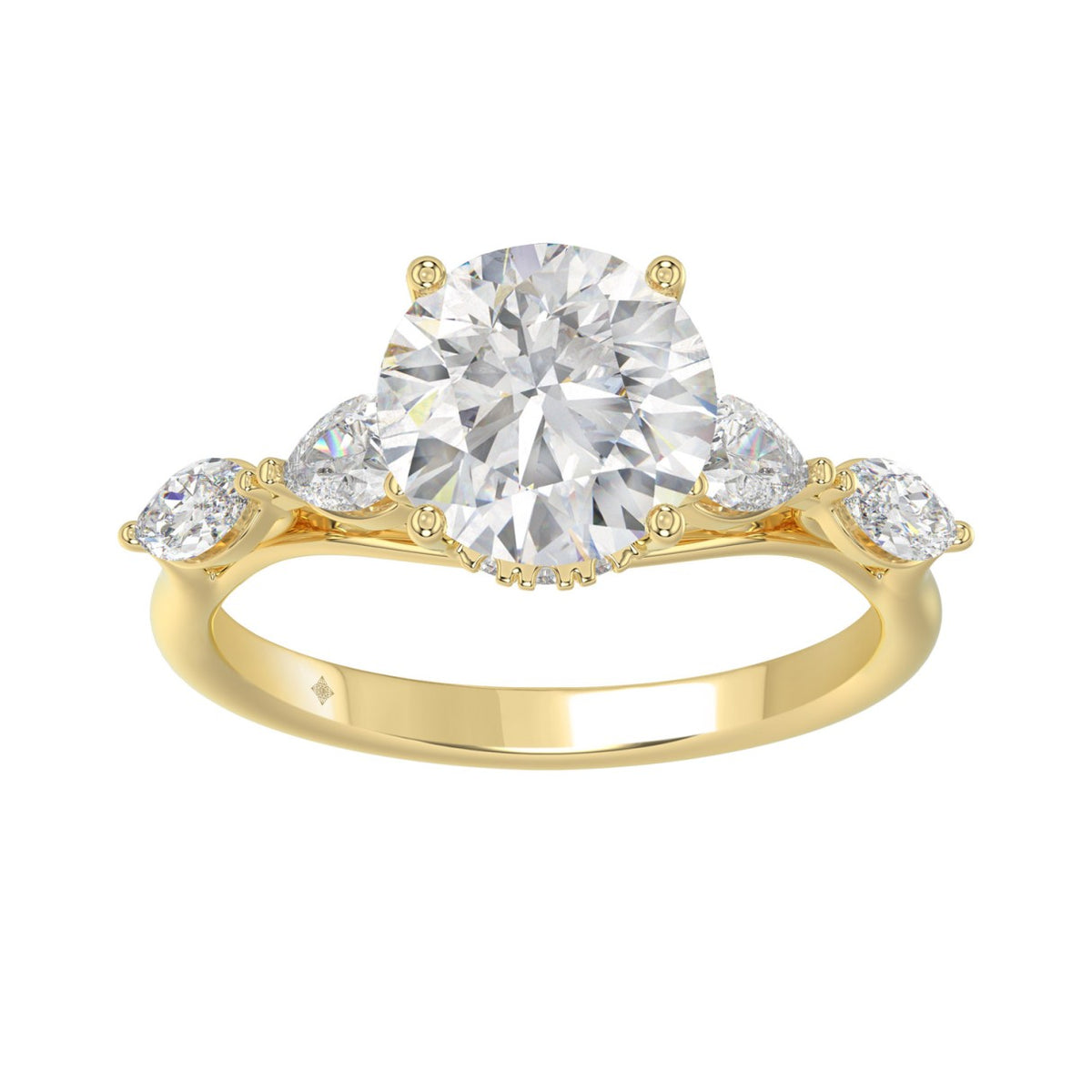 LADIES RING 2 1/2CT ROUND/PEAR/MARQUISE DIAMOND 14K YELLOW GOLD (CENTER STONE ROUND DIAMOND 2.00CT)