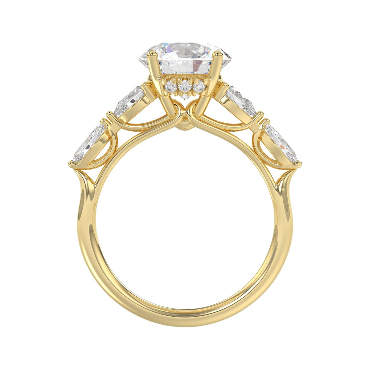 LADIES RING 2 1/2CT ROUND/PEAR/MARQUISE DIAMOND 14K YELLOW GOLD (CENTER STONE ROUND DIAMOND 2.00CT)