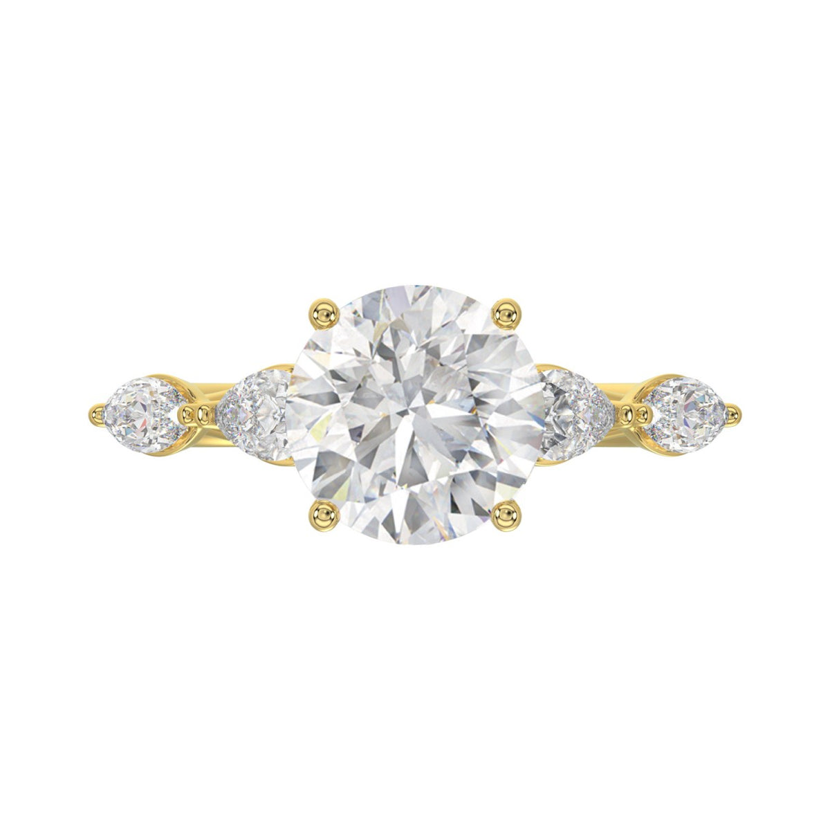 LADIES RING 2 1/2CT ROUND/PEAR/MARQUISE DIAMOND 14K YELLOW GOLD (CENTER STONE ROUND DIAMOND 2.00CT)