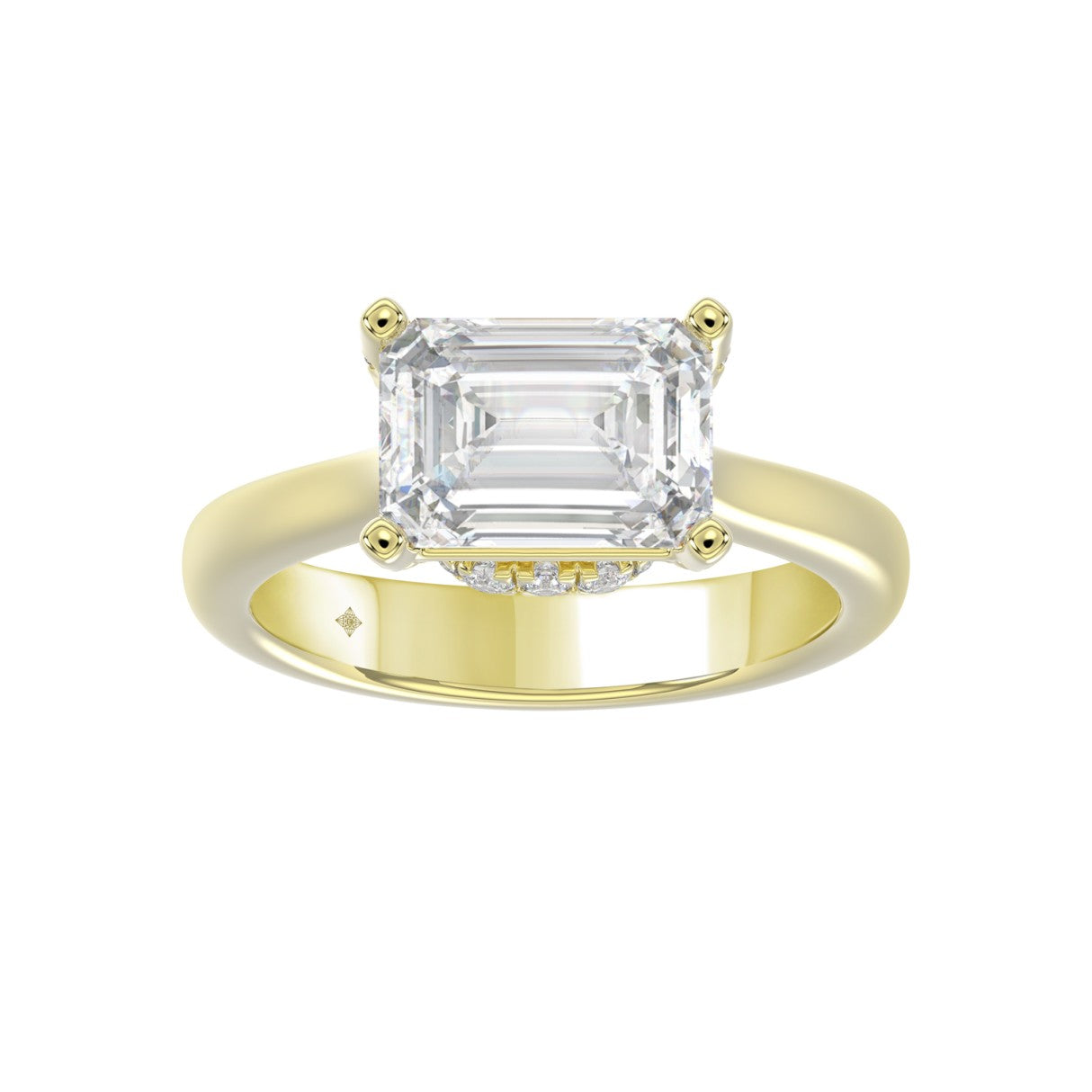 LADIES RING 3 1/4CT ROUND/EMERALD DIAMOND 14K YELLOW GOLD (CENTER STONE EMERALD DIAMOND 3.00CT)