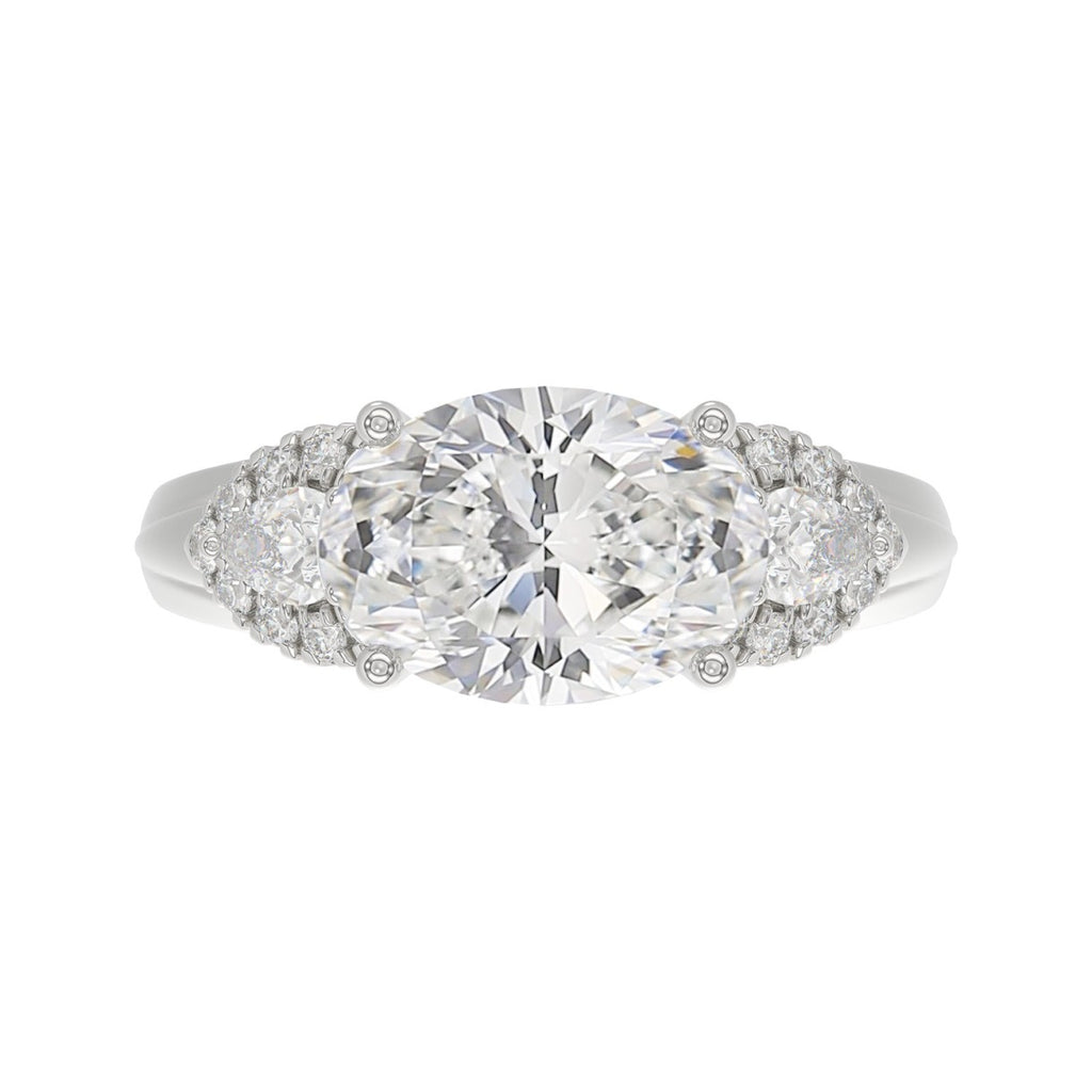 LADIES RING 3 3/4CT ROUND/PEAR/OVAL DIAMOND 14K WHITE GOLD (CENTER STONE OVAL DIAMOND 3.00CT)