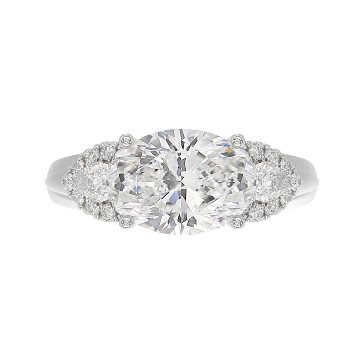 LADIES RING 3 3/4CT ROUND/PEAR/OVAL DIAMOND 14K WHITE GOLD (CENTER STONE OVAL DIAMOND 3.00CT)