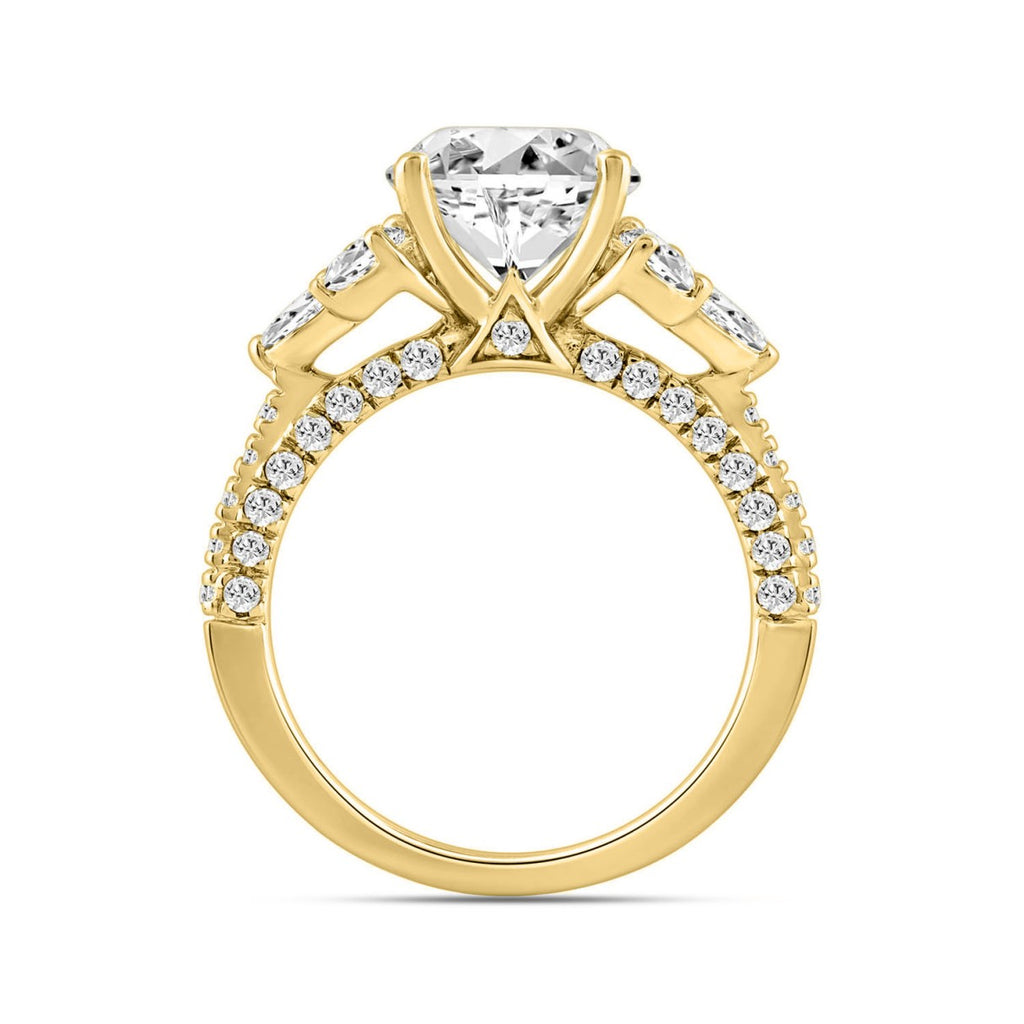 LADIES RING 4 1/3CT ROUND/PEAR/OVAL/MARQUISE DIAMOND 14K YELLOW GOLD (CENTER STONE OVAL DIAMOND 3.00CT)