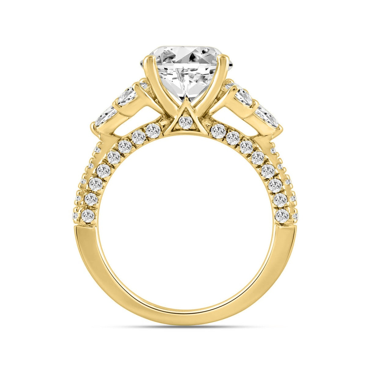 LADIES RING 4 1/3CT ROUND/PEAR/OVAL/MARQUISE DIAMOND 14K YELLOW GOLD (CENTER STONE OVAL DIAMOND 3.00CT)