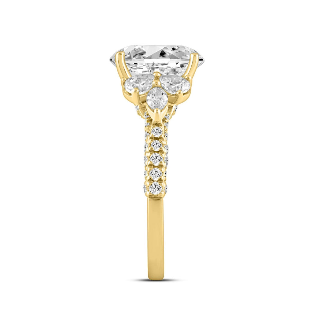 LADIES RING 4 1/3CT ROUND/PEAR/OVAL/MARQUISE DIAMOND 14K YELLOW GOLD (CENTER STONE OVAL DIAMOND 3.00CT)
