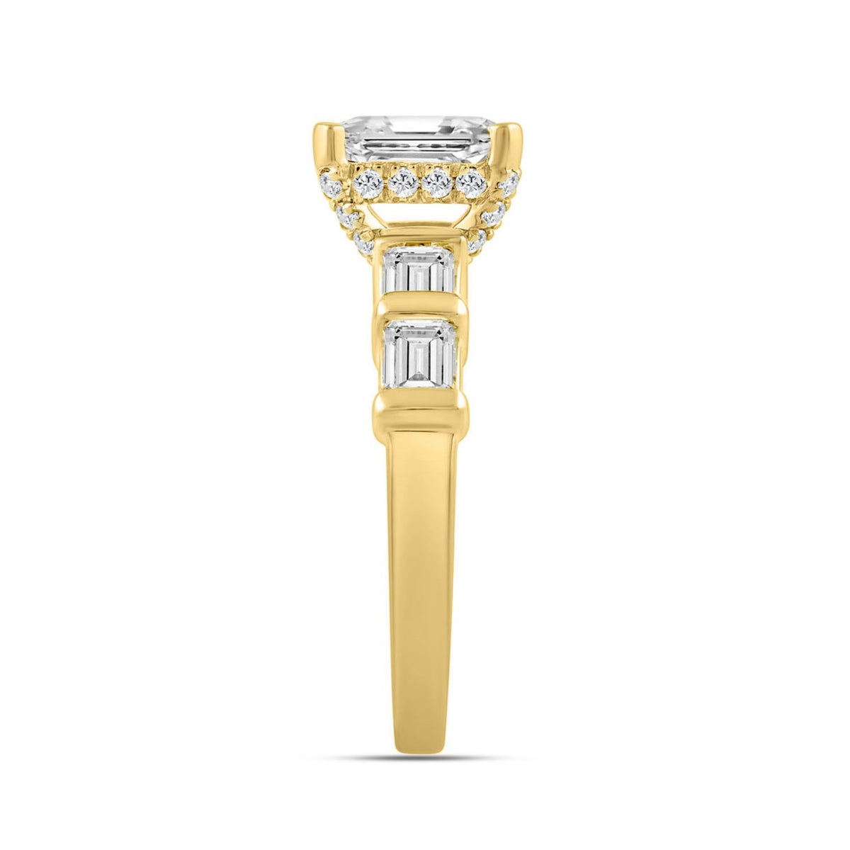 LADIES RING 3 1/4CT ROUND/EMERALD DIAMOND 14K YELLOW GOLD (CENTER STONE EMERALD DIAMOND 2.00CT)