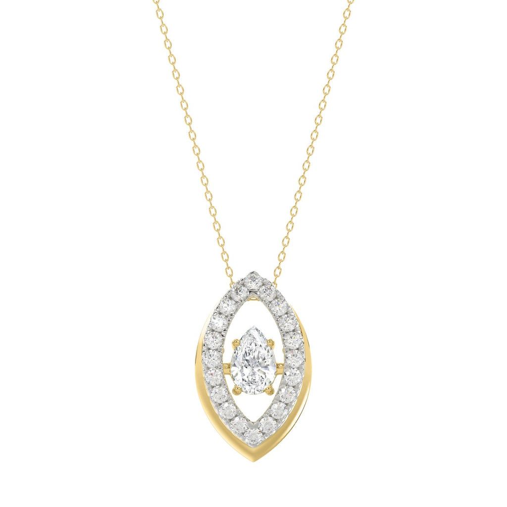 LADIES DANCING DIAMOND PENDANT WITH CHAIN 3/4CT ROUND/PEAR DIAMOND 14K YELLOW GOLD (CENTER STONE PEAR DIAMOND 1/2CT)