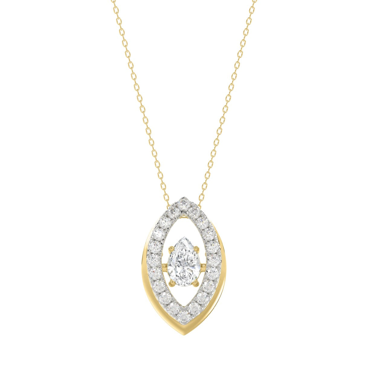 LADIES DANCING DIAMOND PENDANT WITH CHAIN 3/4CT ROUND/PEAR DIAMOND 14K YELLOW GOLD (CENTER STONE PEAR DIAMOND 1/2CT)