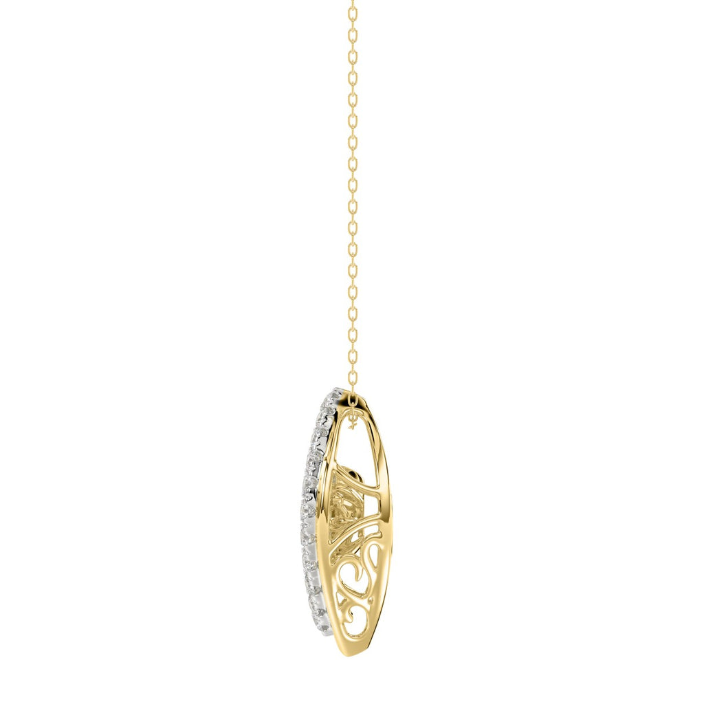 LADIES DANCING DIAMOND PENDANT WITH CHAIN 3/4CT ROUND/PEAR DIAMOND 14K YELLOW GOLD (CENTER STONE PEAR DIAMOND 1/2CT)