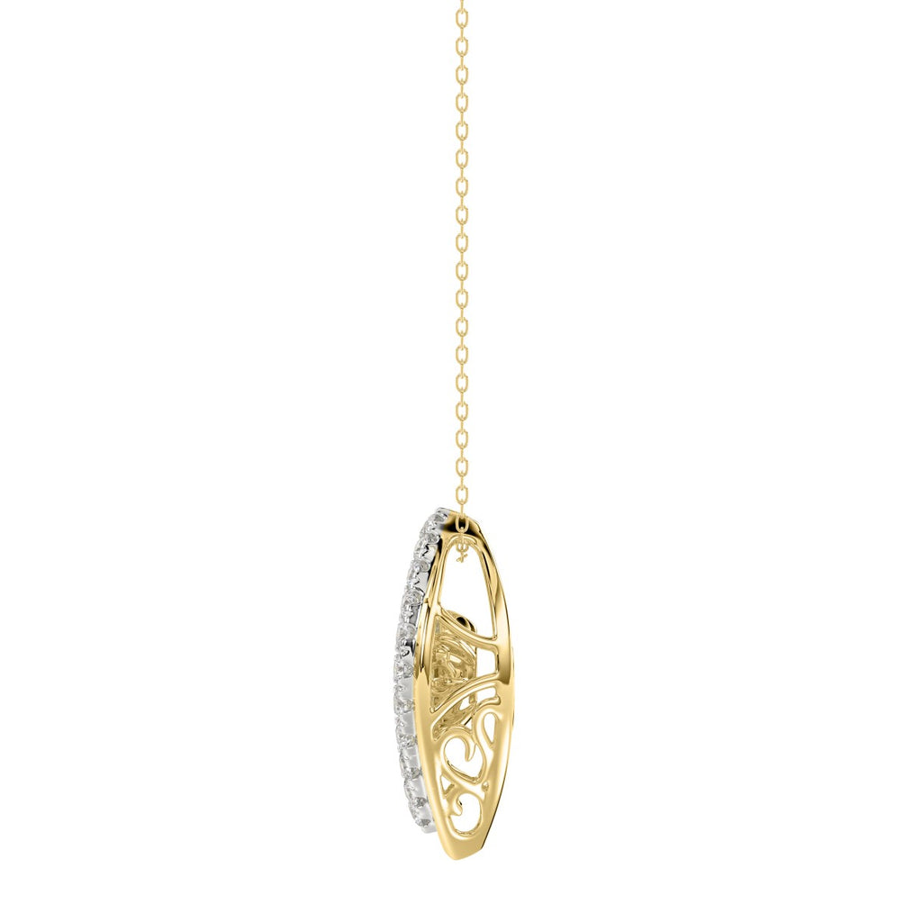 LADIES DANCING DIAMOND PENDANT WITH CHAIN 3/4CT ROUND/PEAR DIAMOND 14K YELLOW GOLD (CENTER STONE PEAR DIAMOND 1/2CT)