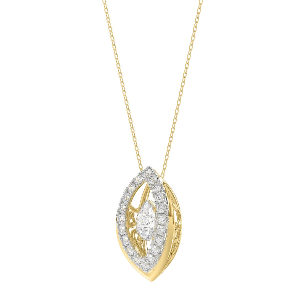 LADIES DANCING DIAMOND PENDANT WITH CHAIN 3/4CT ROUND/PEAR DIAMOND 14K YELLOW GOLD (CENTER STONE PEAR DIAMOND 1/2CT)