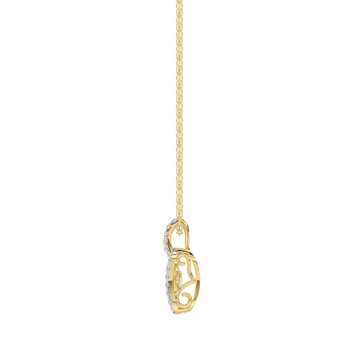 LADIES DANCING DIAMOND PENDANT WITH CHAIN 3/4CT ROUND/EMERALD DIAMOND 14K YELLOW GOLD (CENTER STONE EMERALD DIAMOND 1/2CT)